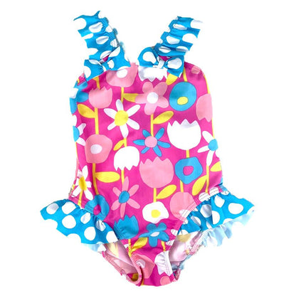 Pink/White/Blue One Piece Swimsuit Size 2 Little Girl Swimwear