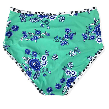 Green/Navy/Floral Print Bikini Bottom Size S Women's Swimwear