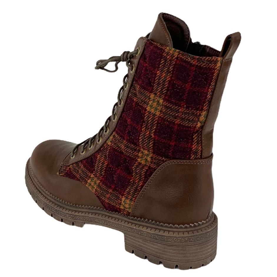 Brown/Red Low Heel Ankle Boots Size 8M Women's Booties Combat