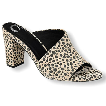 ALLEA Beige/Black Block Heel Slip-on Open Toe Women's Sandals