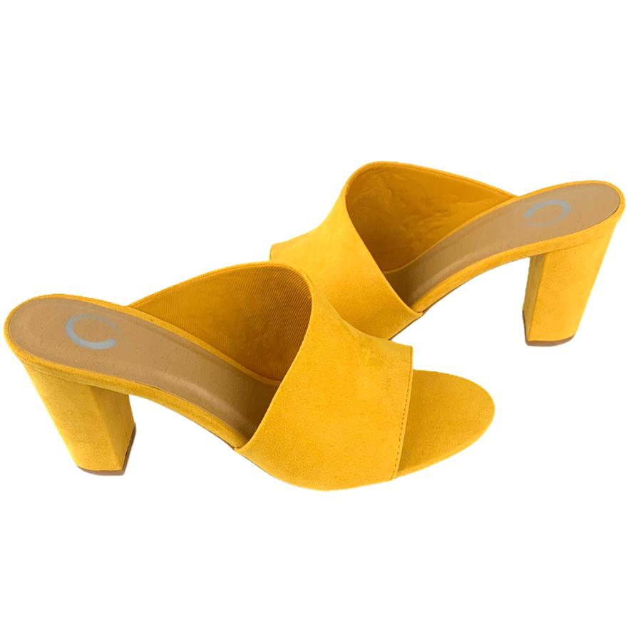ALLEA Mustard Block Heel Slip-on Open Toe Size 8 Women's Sandals