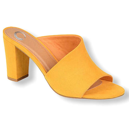 ALLEA Mustard Block Heel Slip-on Open Toe Size 8 Women's Sandals