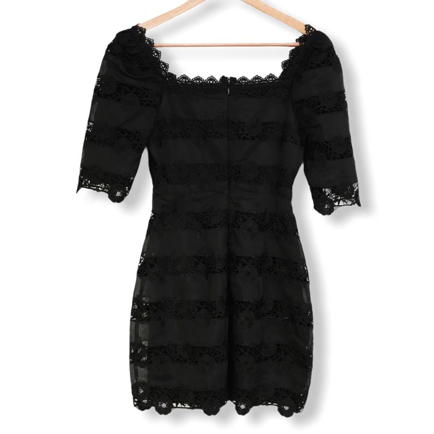 Black Lace Square Neck Bodycon Elbow Sleeve Size M Women's Dress