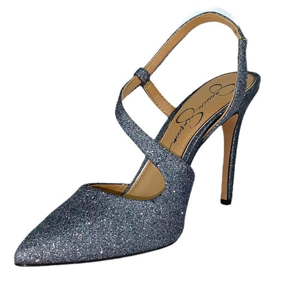 PASELLE Pewter Micro Flash Pull-on Pointed Toe Heel Women's Pumps