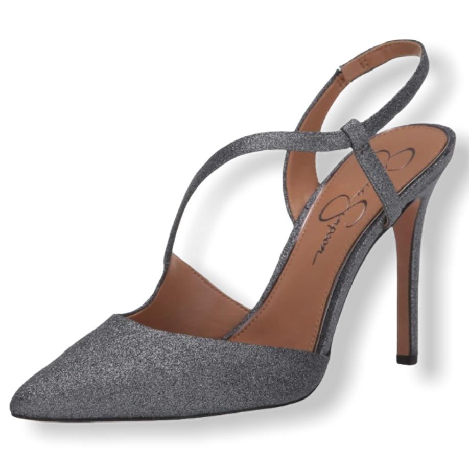 PASELLE Pewter Micro Flash Pull-on Pointed Toe Heel Women's Pumps