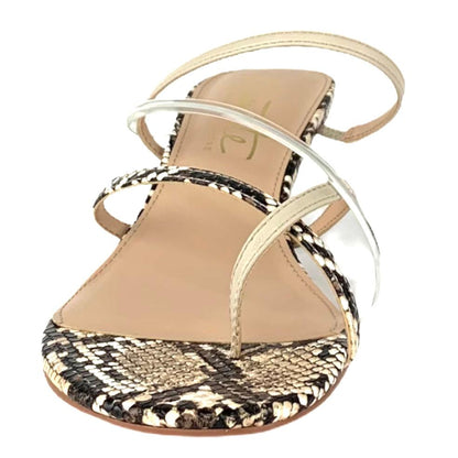 DAHLIA Natural/Animal Print Kitten Heels Open Toe Slip-on Women's Sandals