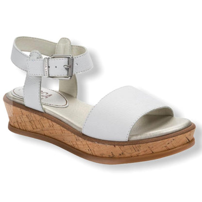 KAMERON Wedge White Leather Women's Sandals