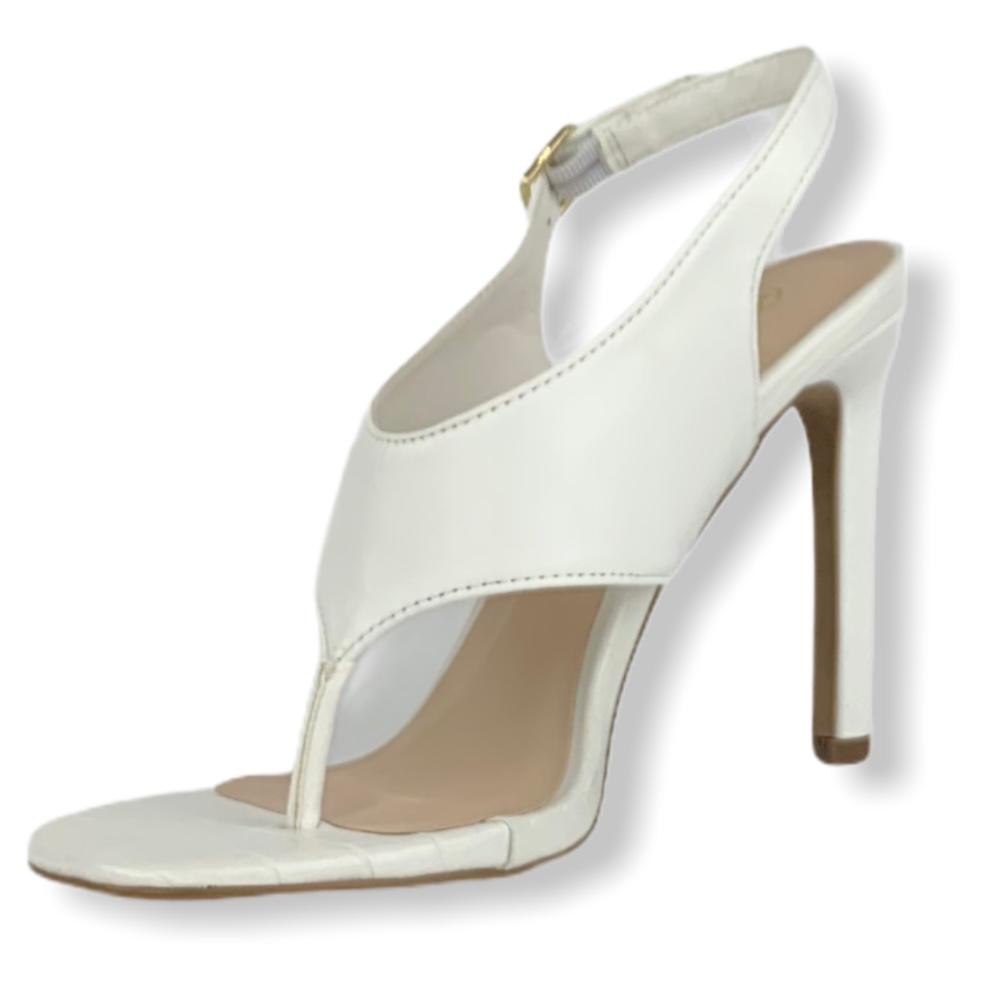White Thong Square Toe High Heel Size 8 Women's Sandals
