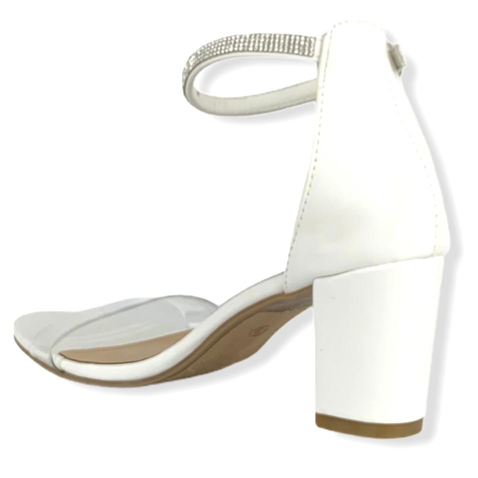 Clear Band Rhinestone Ankle Strap White Block Heel Size 9 Women's Sandals