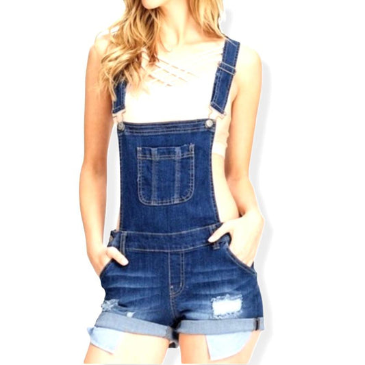 Basic Denim Destroyed Ripped Stretch Jean Rompers 3XL Women's Overall