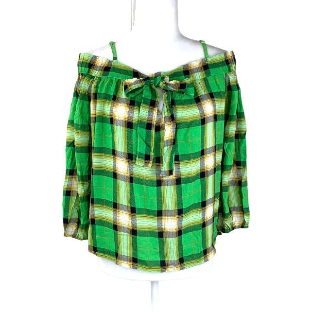Green Paint Shoulderless Top Size M Long Sleeve Women's Blouses