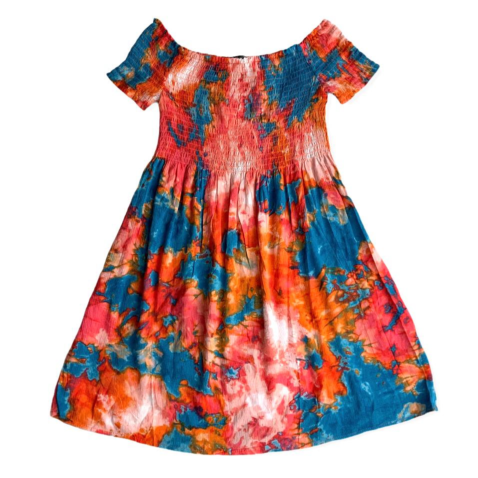 Tie Dye Multicolor Shoulderless Shimmer Size S Women's Mini Dress