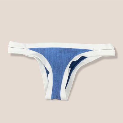 Blue Denim/White Brazilian Bikini Bottom Size 6 Women's Swimwear