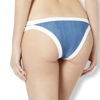 Blue Denim/White Brazilian Bikini Bottom Size 6 Women's Swimwear