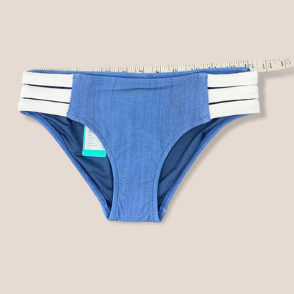 Blue Denim/White Hipster Multi Strap Bikini Bottom Women's Swimwear