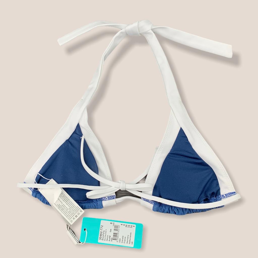 Blue Denim/White Strap Slide Triangle Bikini Top Women's Swimwear