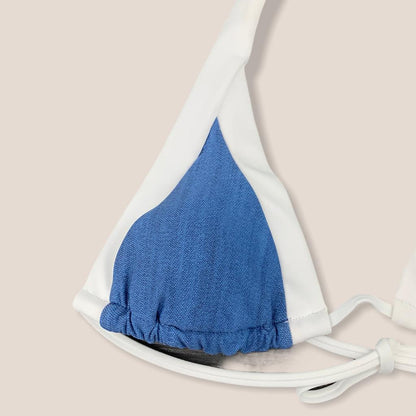 Blue Denim/White Strap Slide Triangle Bikini Top Women's Swimwear