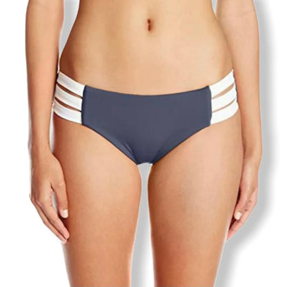 Indigo/White Hipster Multi Strap Bikini Bottom Size 6 Women's Swimwear