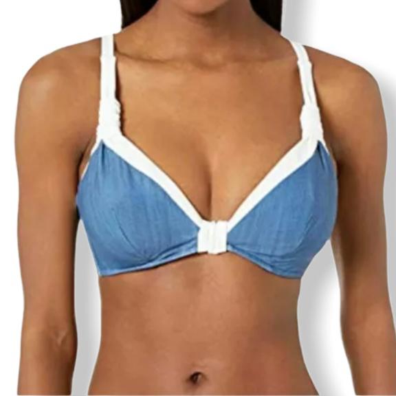 Blue Denim/White Bikini Top Size 8 Adjustable Strap Women's Swimwear