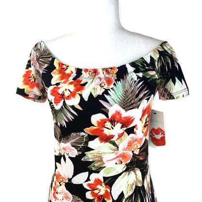 Flower Print Shoulderless Mini Bodycon Women's Dress
