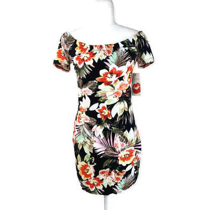 Flower Print Shoulderless Mini Bodycon Women's Dress