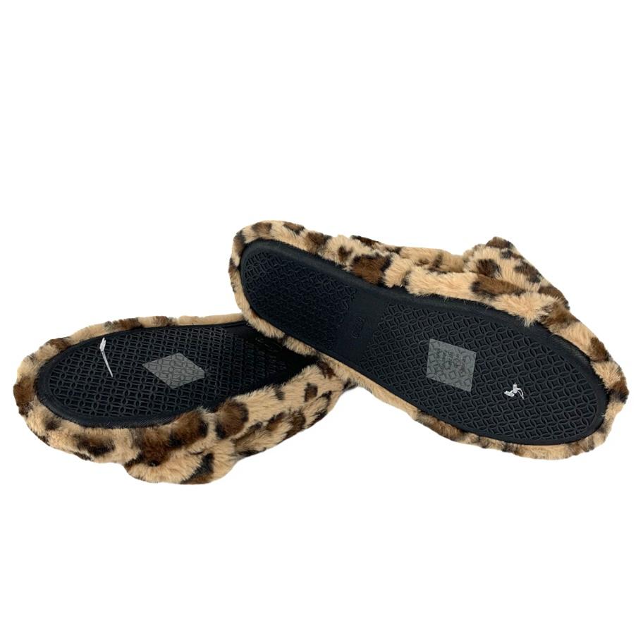 Leopard Fuzzy Furry CrissCross Slip-on Sandal Slippers