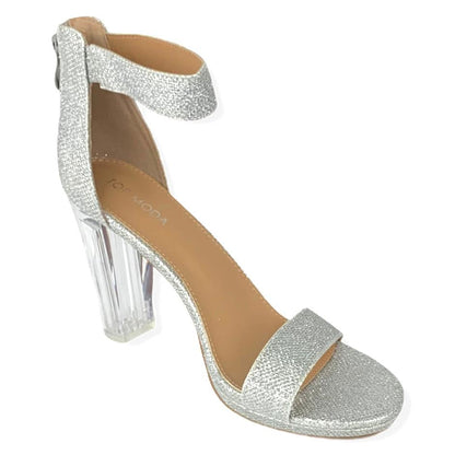 Glitter Silver Block Heel Ankle Strap Zip Up Size 10 Women's Sandals