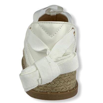 White Quilted Lace-up Espadrilles Women's Shoes