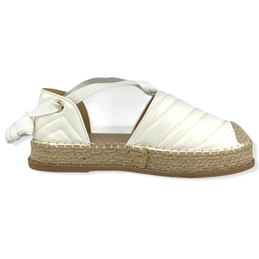 White Quilted Lace-up Espadrilles Women's Shoes