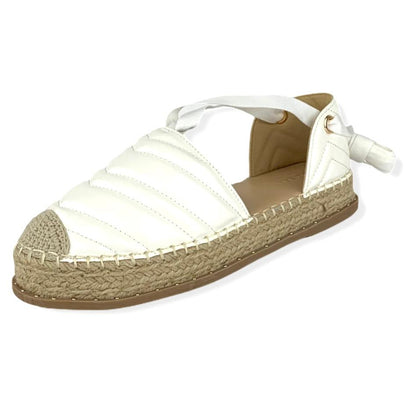 Faux Leather Quilted Lace-up Espadrilles White Women's Shoes