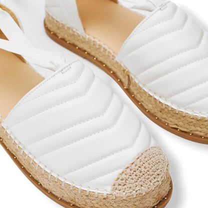 Faux Leather Quilted Lace-up Espadrilles White Women's Shoes
