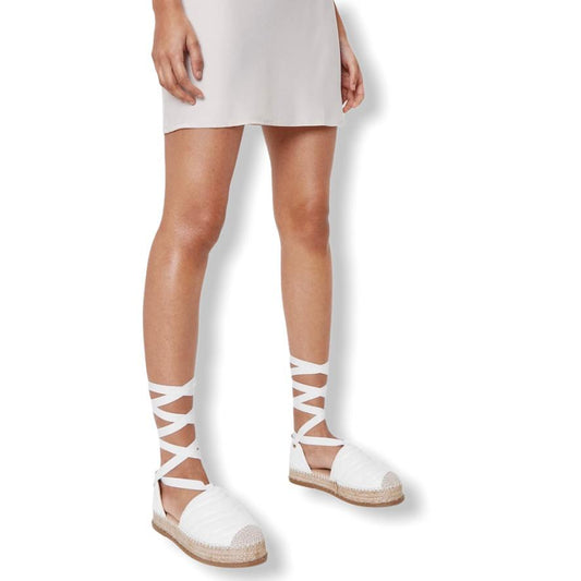 White Quilted Lace-up Espadrilles Women's Shoes