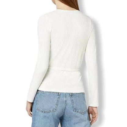 White Wrap Sweaters V-Neck Woman's Tops