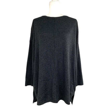 Seamfront Mixed Media Tunic Top Gray Plus Size OX Top Women's Sweaters