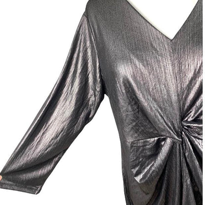 Metallic Shimmer Twist front Top Plus Size OX V-Neck Women's Blouses
