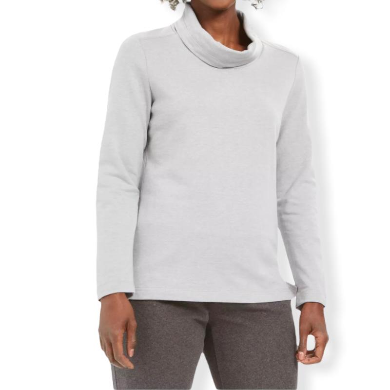 Long Sleeve Gray Cowl Neck Petite M Tops Women's Sweaters