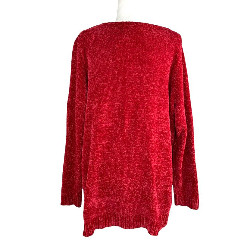 Haute Red Chenille V-Neck Plus Size 2X Long Sleeve Women's Sweaters