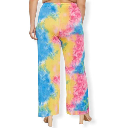 Tie Dye Multicolor Plus Size 1X Wide Leg Women's Pants