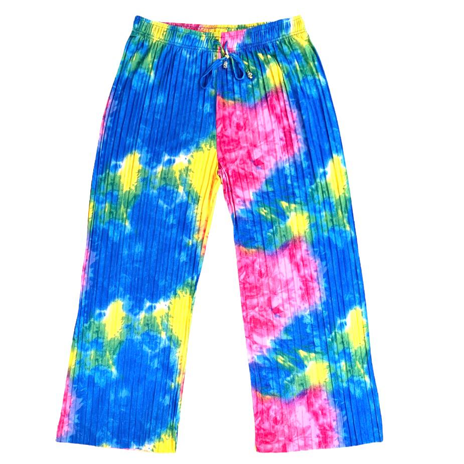 Tie Dye Multicolor Plus Size 1X Wide Leg Women's Pants