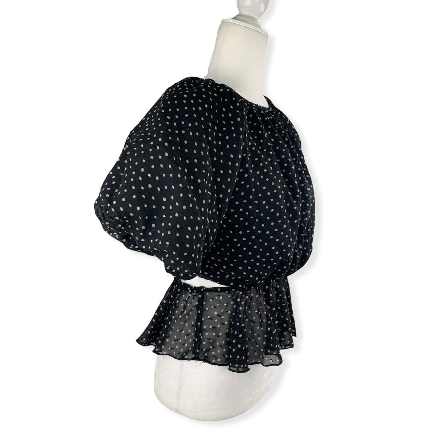 Black/White Backless Top Puff Sleeve Size 4 Women's Blouse