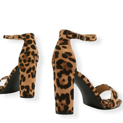 Animal Print Faux Suede Block Heel Open Toe Size 7 Women's Sandals