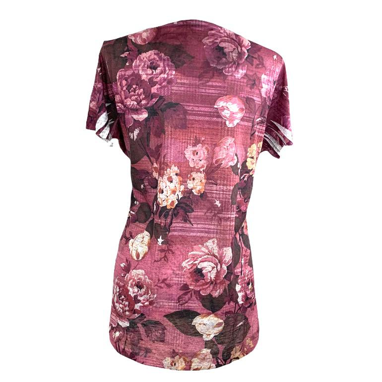 Red/Floral Print Short Sleeve Tops Plus Size 0X Women's T-Shirt