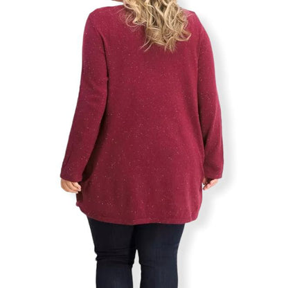 Curved Hem Tunic Merlot Red Top Plus Size 1X Women's Sweaters