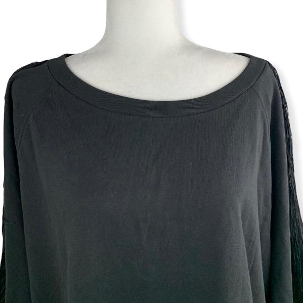 Fringe-Trim Sleeve Sweatshirt Black Plus Size 3X Women's Top Sweaters