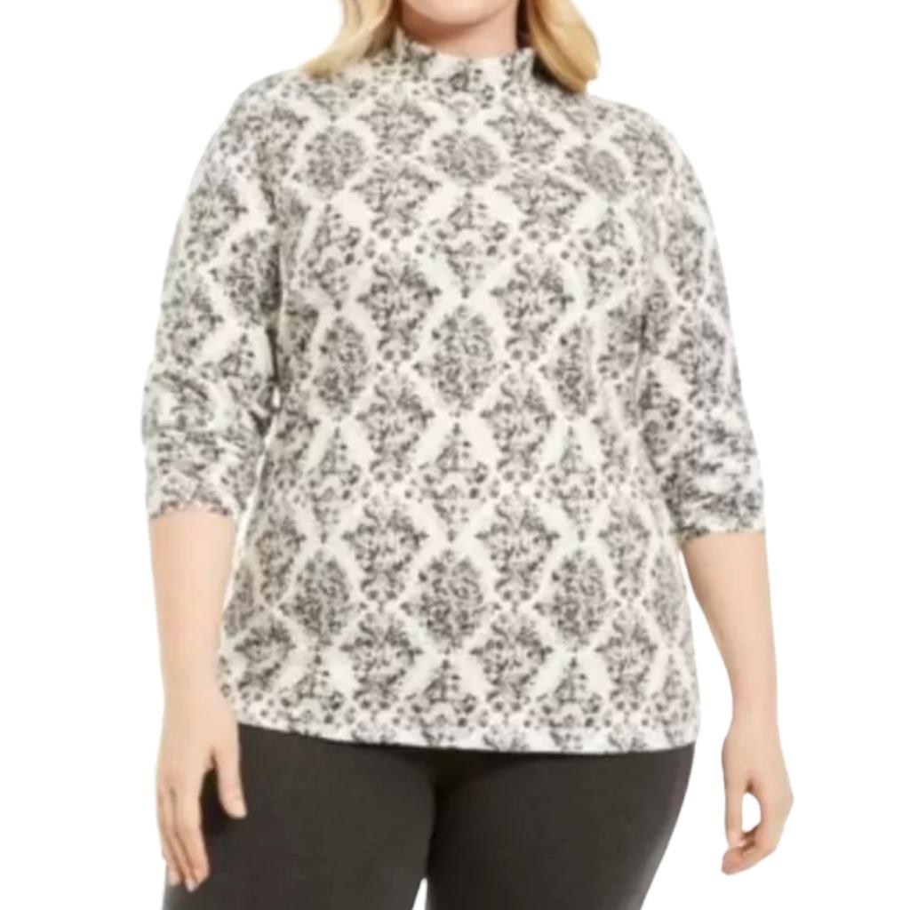 Tops Long Sleeve Mock Neck Gray Plus Size 0X Women's Sweaters