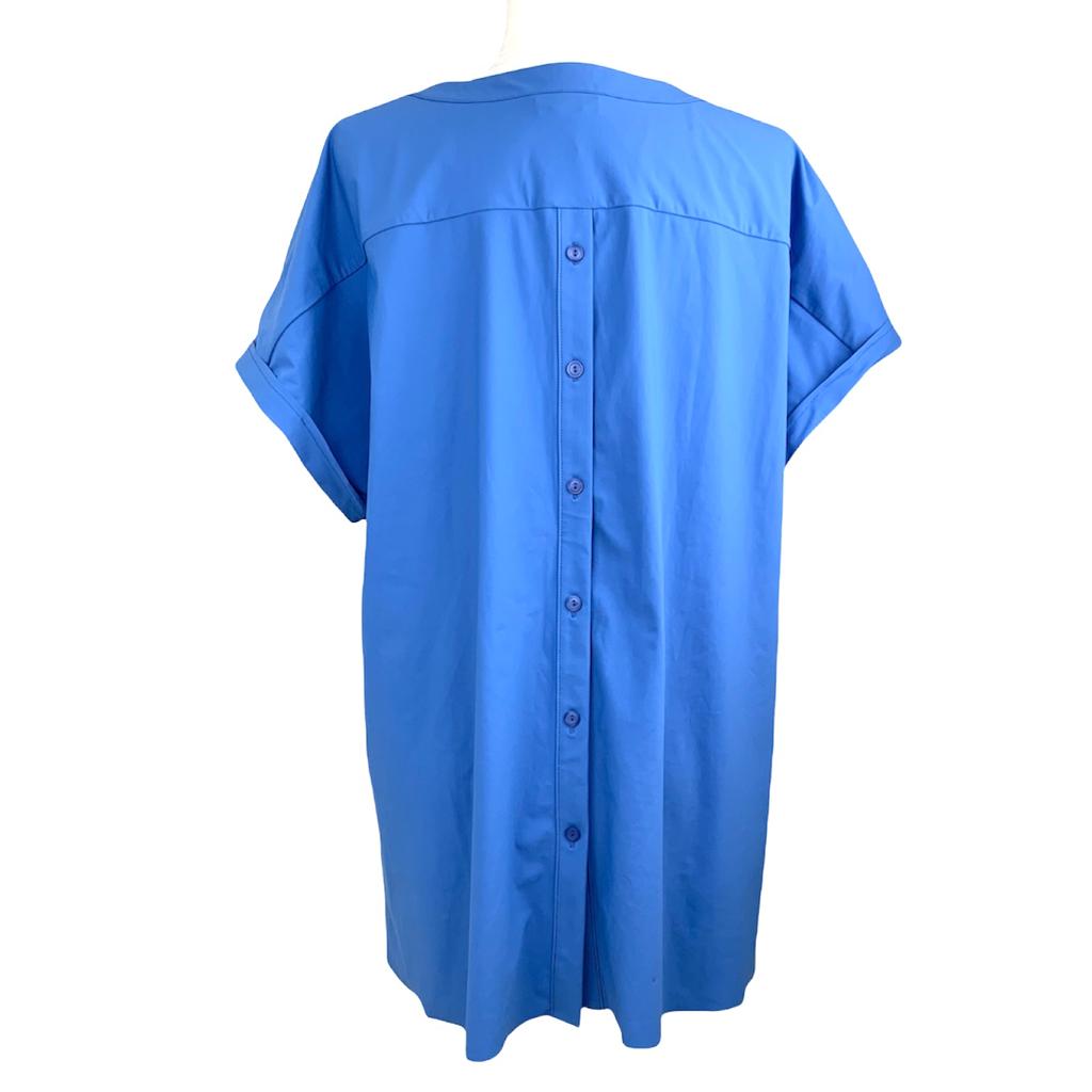 Blue Split-Neck Short Sleeve Top Plus Size 0X Stretch Women's Blouse