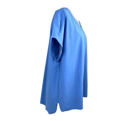Blue Split-Neck Short Sleeve Top Plus Size 0X Stretch Women's Blouse