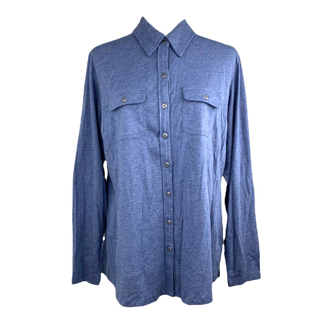 Blue Top Long Sleeve Button Front Plus Size 0X Women's Shirt