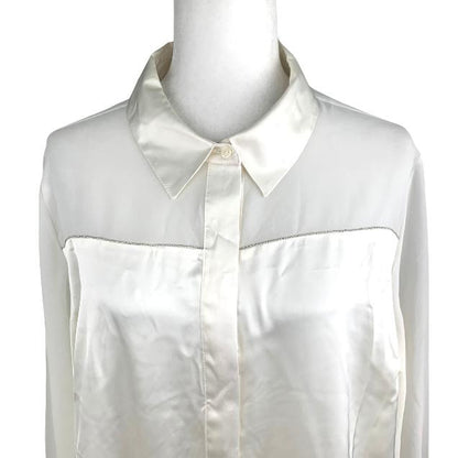 Blouse Long Sleeve Plus Size White Satin Women's Shirt