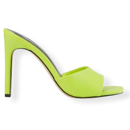 Neon Lime High Heel Open Square Toe Slip On Women's Sandals